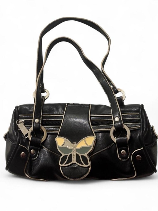 XOXO Handbags - XOXO Black Shoulder Bag with Yellow & Green Butterfly Emblem
